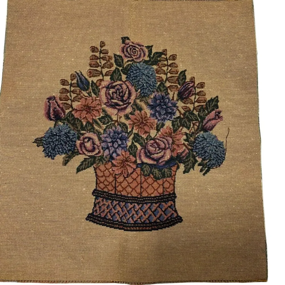Vintage Floral Bouquet Tapestry Fabric Panel Craft Remnant 15x13.5